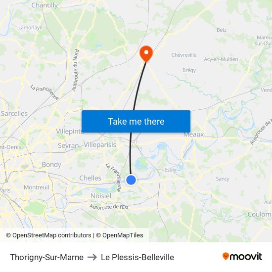 Thorigny-Sur-Marne to Le Plessis-Belleville map