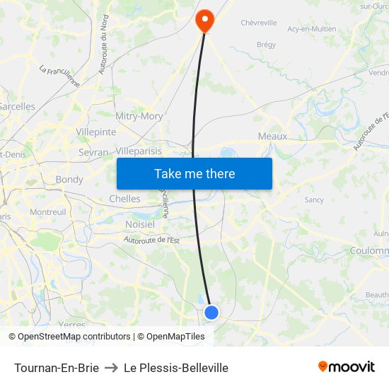 Tournan-En-Brie to Le Plessis-Belleville map