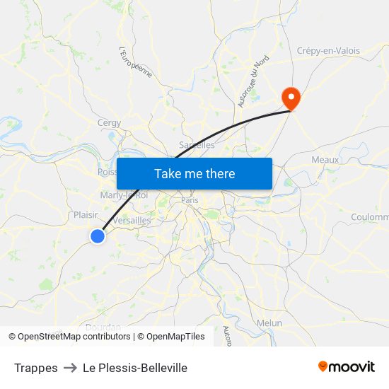 Trappes to Le Plessis-Belleville map