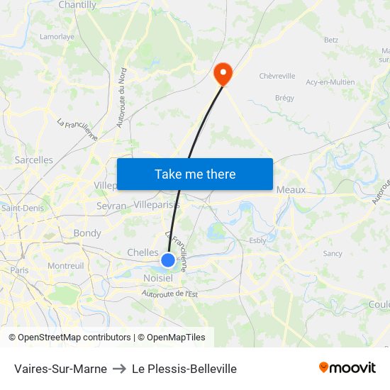 Vaires-Sur-Marne to Le Plessis-Belleville map
