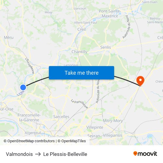 Valmondois to Le Plessis-Belleville map