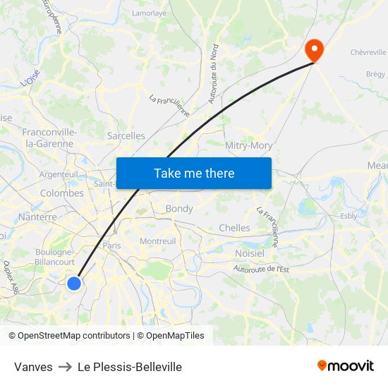 Vanves to Le Plessis-Belleville map