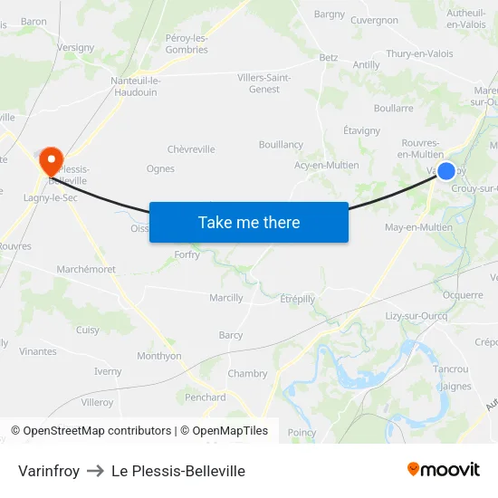 Varinfroy to Le Plessis-Belleville map