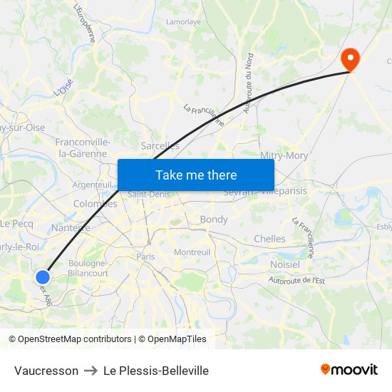 Vaucresson to Le Plessis-Belleville map