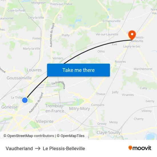 Vaudherland to Le Plessis-Belleville map