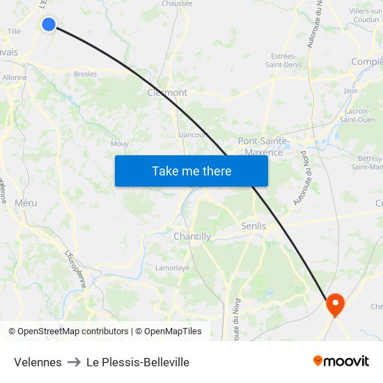 Velennes to Le Plessis-Belleville map