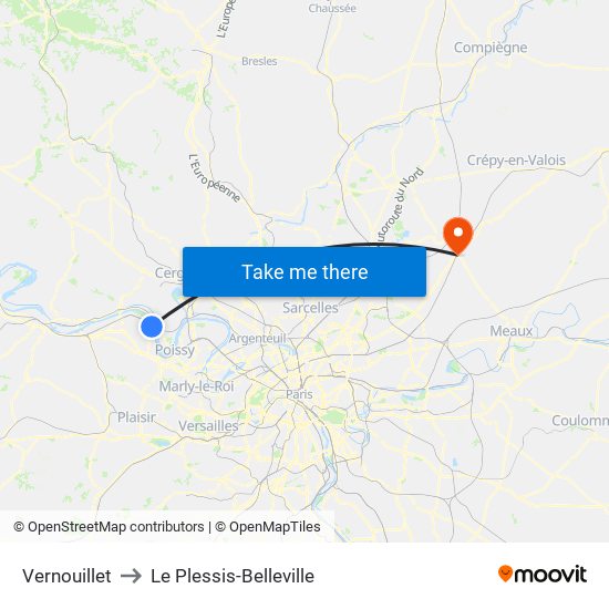 Vernouillet to Le Plessis-Belleville map