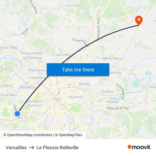 Versailles to Le Plessis-Belleville map