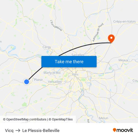 Vicq to Le Plessis-Belleville map