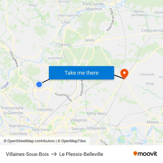 Villaines-Sous-Bois to Le Plessis-Belleville map