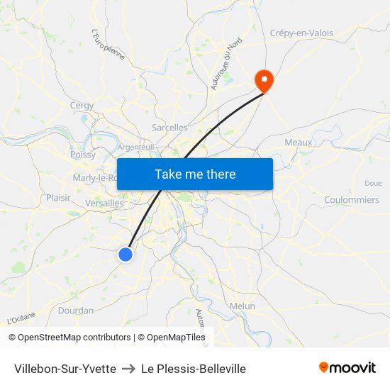 Villebon-Sur-Yvette to Le Plessis-Belleville map