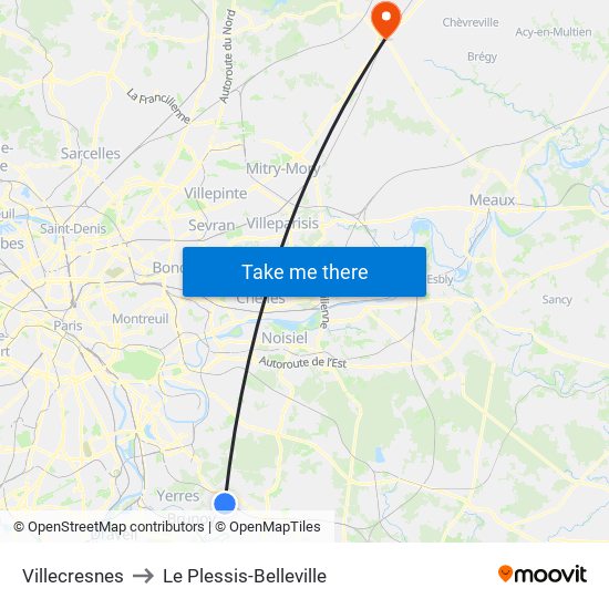 Villecresnes to Le Plessis-Belleville map