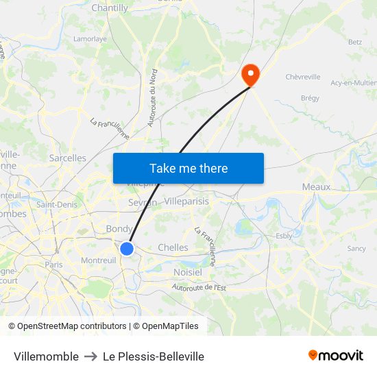 Villemomble to Le Plessis-Belleville map