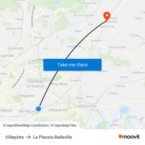 Villepinte to Le Plessis-Belleville map