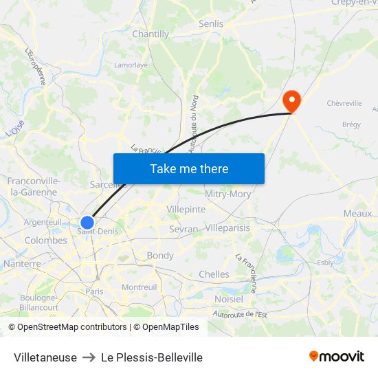 Villetaneuse to Le Plessis-Belleville map