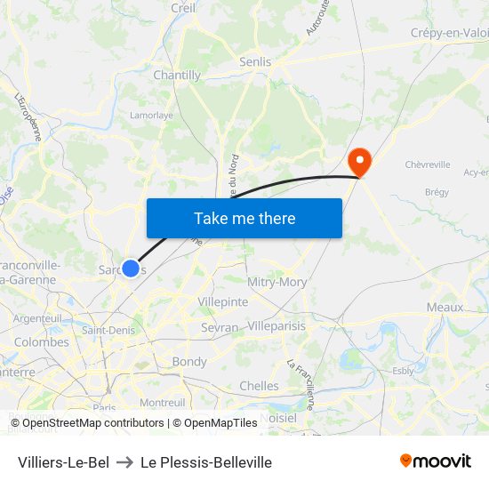Villiers-Le-Bel to Le Plessis-Belleville map