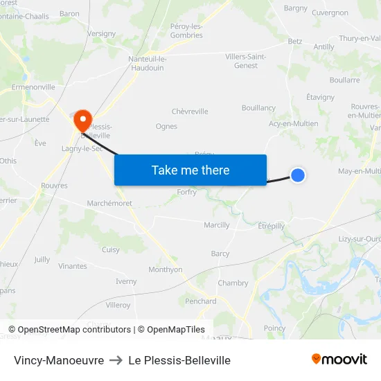 Vincy-Manoeuvre to Le Plessis-Belleville map