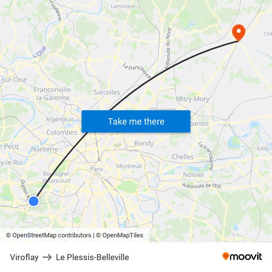 Viroflay to Le Plessis-Belleville map