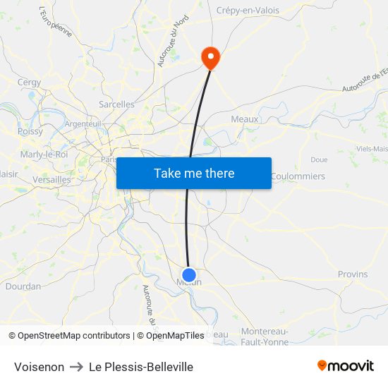 Voisenon to Le Plessis-Belleville map