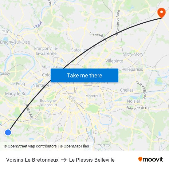 Voisins-Le-Bretonneux to Le Plessis-Belleville map
