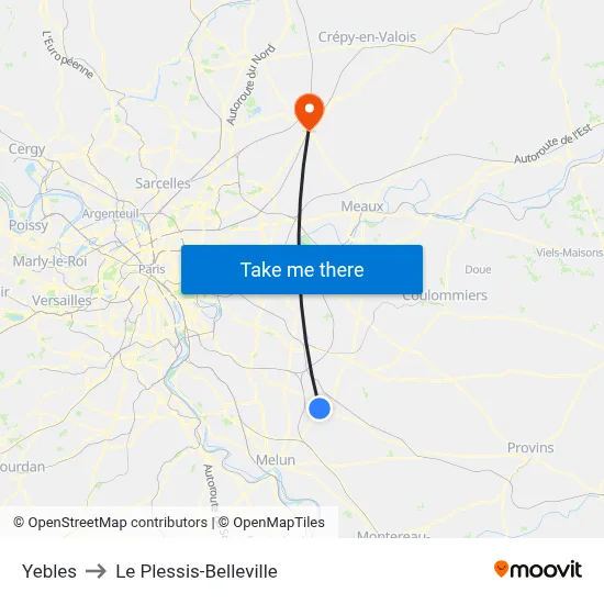 Yebles to Le Plessis-Belleville map