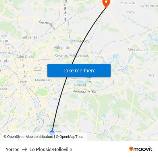 Yerres to Le Plessis-Belleville map