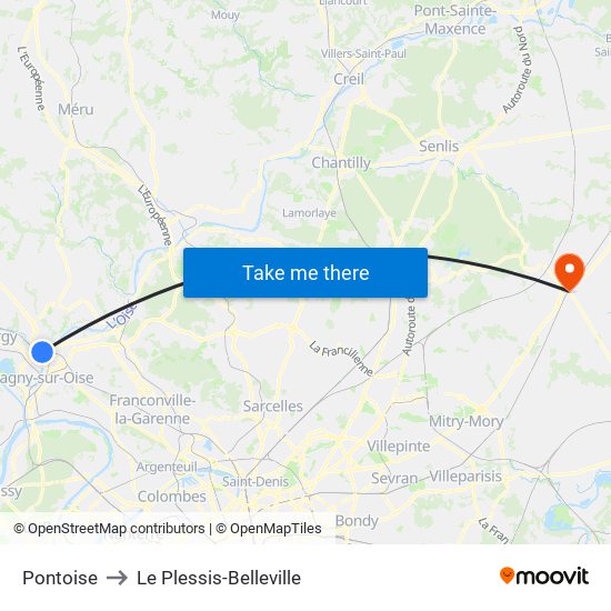 Pontoise to Le Plessis-Belleville map