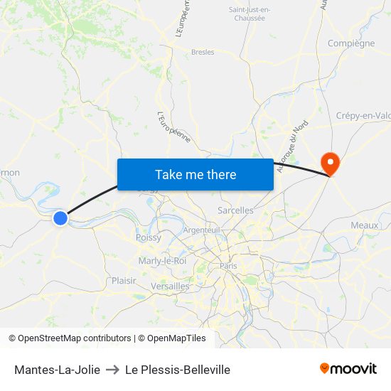 Mantes-La-Jolie to Le Plessis-Belleville map