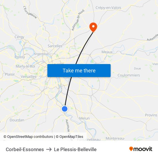 Corbeil-Essonnes to Le Plessis-Belleville map