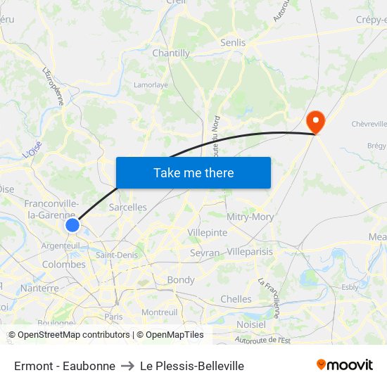Ermont - Eaubonne to Le Plessis-Belleville map
