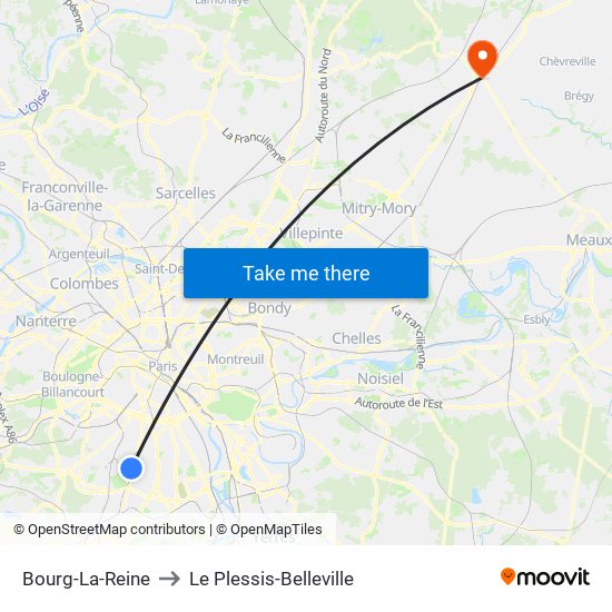 Bourg-La-Reine to Le Plessis-Belleville map