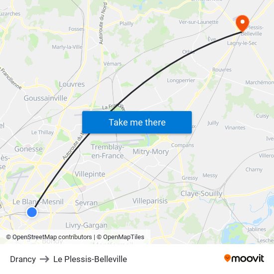 Drancy to Le Plessis-Belleville map