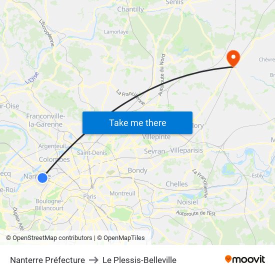 Nanterre Préfecture to Le Plessis-Belleville map