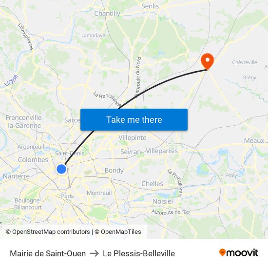 Mairie de Saint-Ouen to Le Plessis-Belleville map