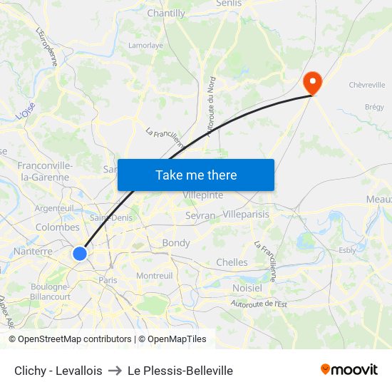 Clichy - Levallois to Le Plessis-Belleville map