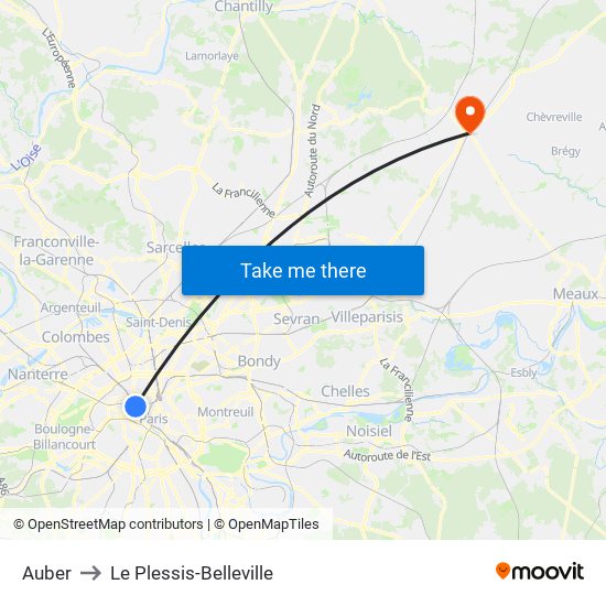 Auber to Le Plessis-Belleville map