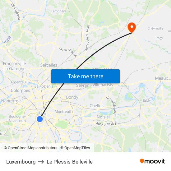Luxembourg to Le Plessis-Belleville map