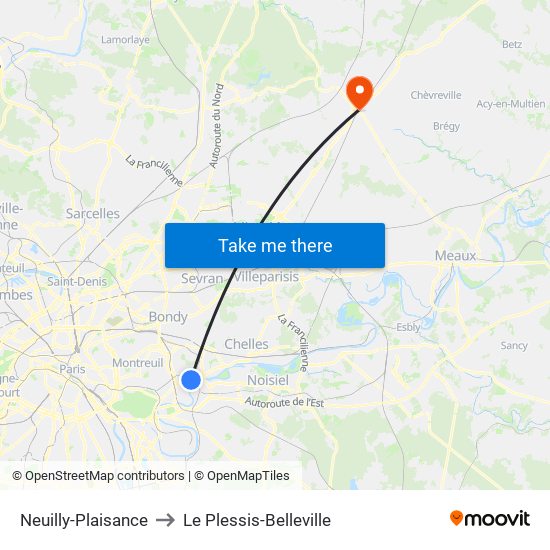 Neuilly-Plaisance to Le Plessis-Belleville map