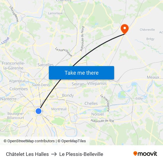 Châtelet Les Halles to Le Plessis-Belleville map