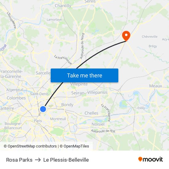 Rosa Parks to Le Plessis-Belleville map