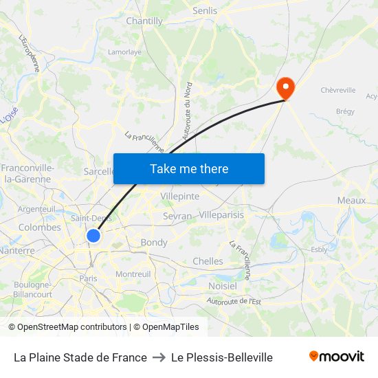 La Plaine Stade de France to Le Plessis-Belleville map