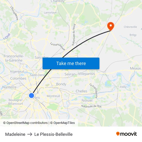 Madeleine to Le Plessis-Belleville map
