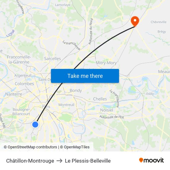 Châtillon-Montrouge to Le Plessis-Belleville map