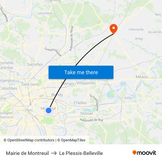 Mairie de Montreuil to Le Plessis-Belleville map