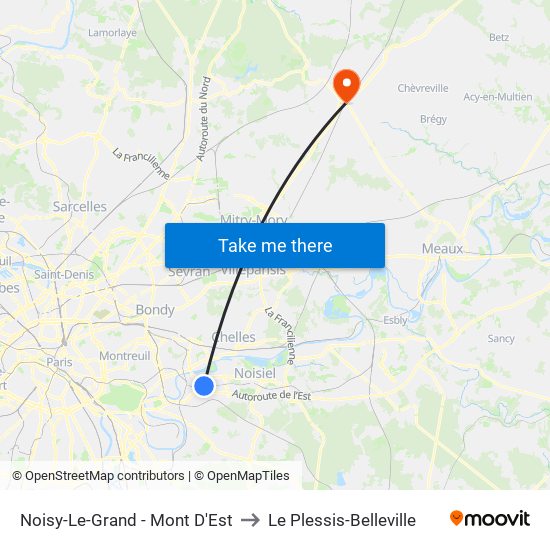 Noisy-Le-Grand - Mont D'Est to Le Plessis-Belleville map