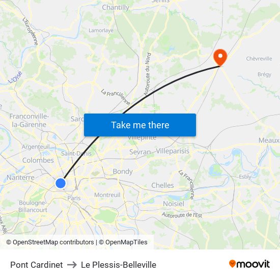 Pont Cardinet to Le Plessis-Belleville map