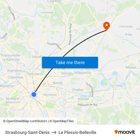 Strasbourg-Saint-Denis to Le Plessis-Belleville map