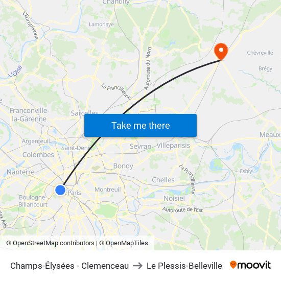 Champs-Élysées - Clemenceau to Le Plessis-Belleville map
