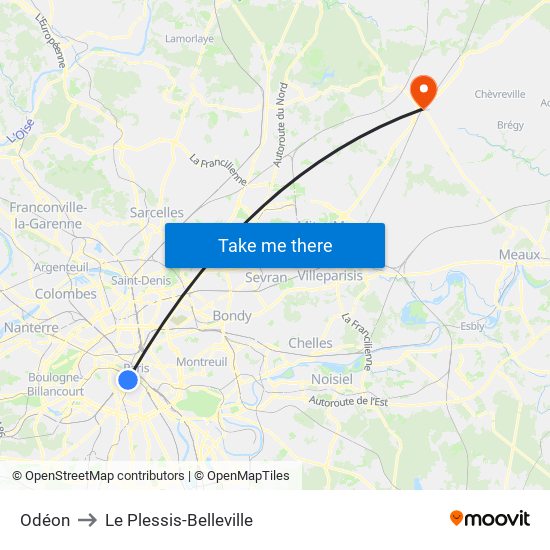 Odéon to Le Plessis-Belleville map