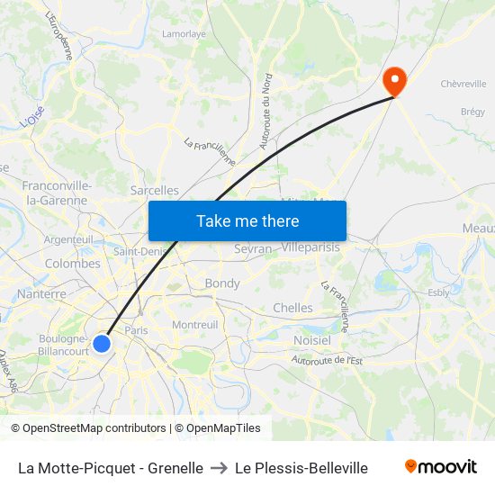 La Motte-Picquet - Grenelle to Le Plessis-Belleville map